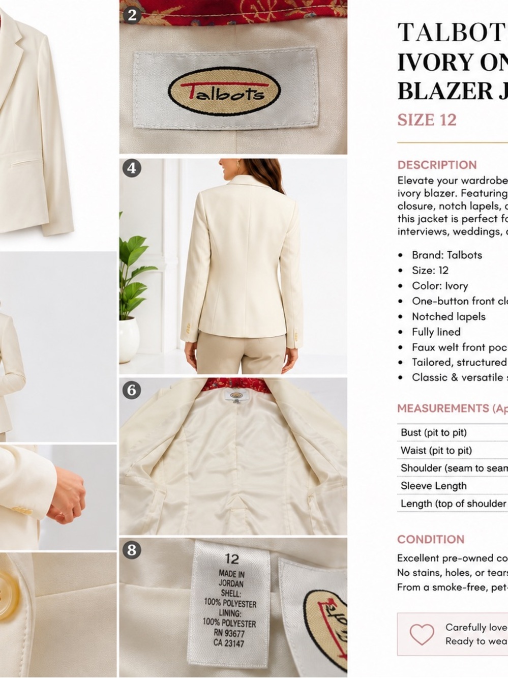 Talbots Ivory One-Button Blazer Jacket
